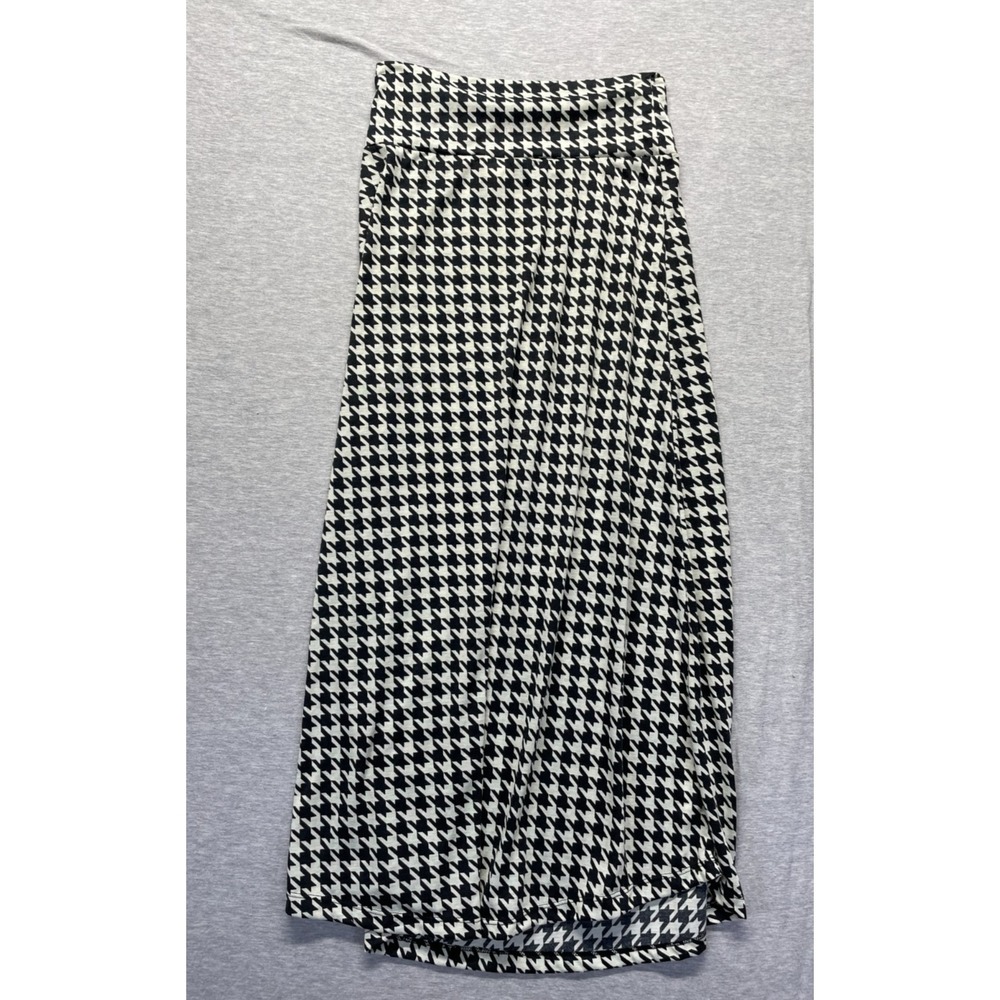 Pet Flys Twill Maxi Skirt Womens Large Black White Houndstooth Print Slit Front